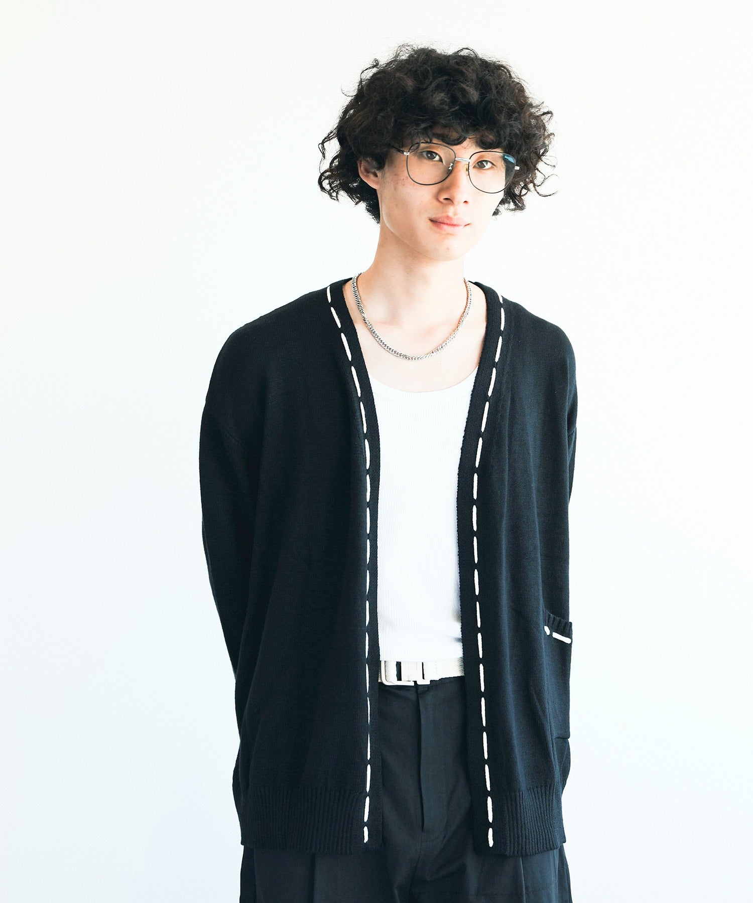 アイモハ aimoha aimoha men 紐縫線超大碼開襟毛衣