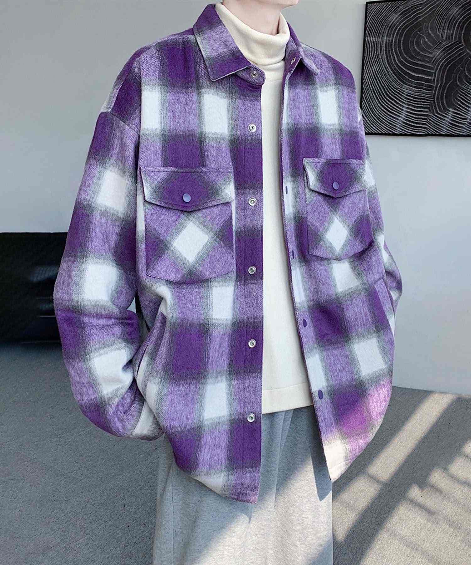 アイモハ aimoha aimoha MEN/チェック柄CPOシャツジャケット/Checked CPO shirt jacket (パープル) パープル