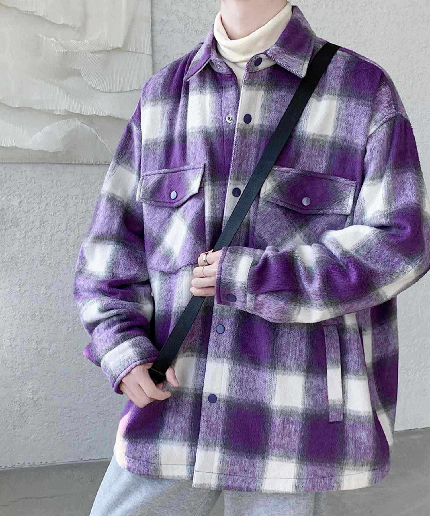 アイモハ aimoha aimoha MEN/チェック柄CPOシャツジャケット/Checked CPO shirt jacket (パープル) パープル