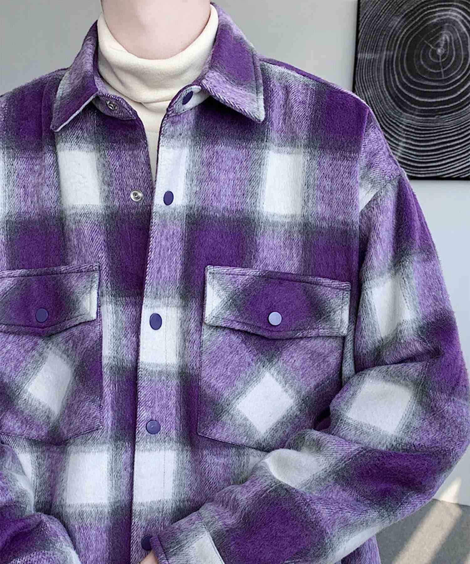 アイモハ aimoha aimoha MEN/チェック柄CPOシャツジャケット/Checked CPO shirt jacket (パープル) パープル