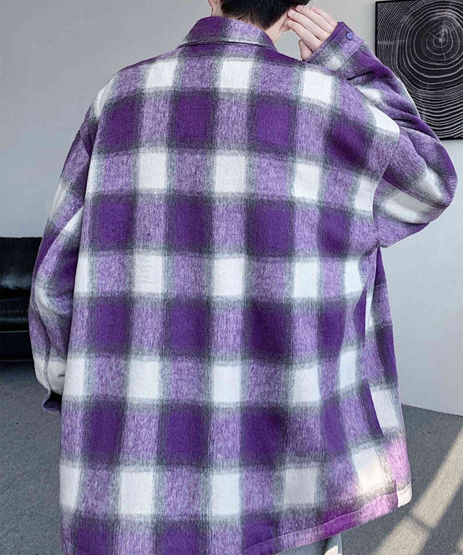 アイモハ aimoha aimoha MEN/チェック柄CPOシャツジャケット/Checked CPO shirt jacket (パープル) パープル
