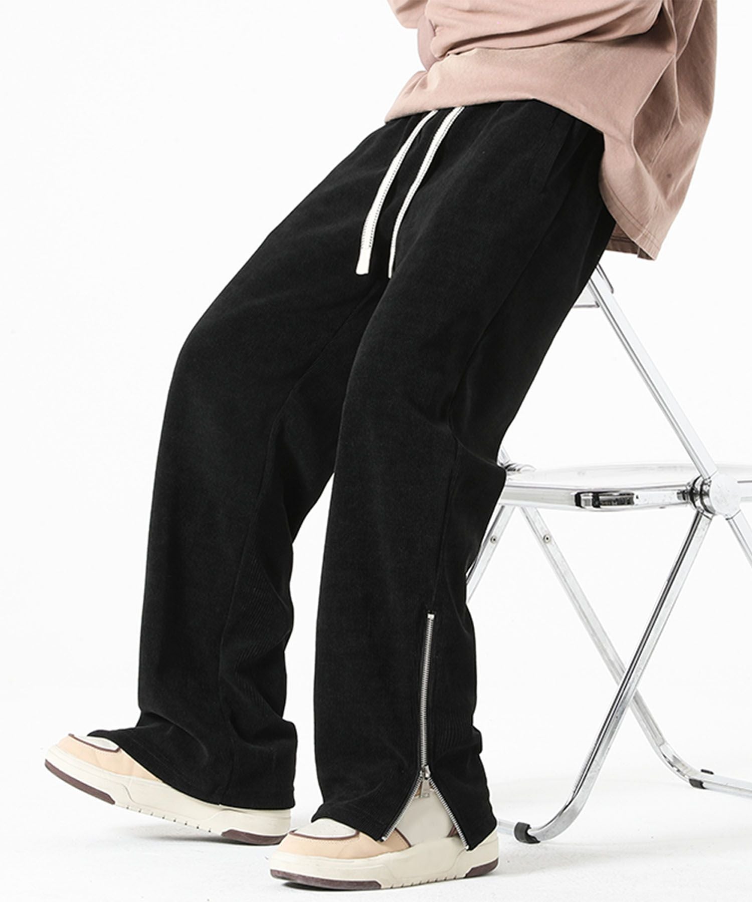 アイモハ aimoha aimoha MEN/裾ファスナー付き コーデュロイライクパンツ/Corduroy-style pants with zippered cuffs (ブラック) ブラック