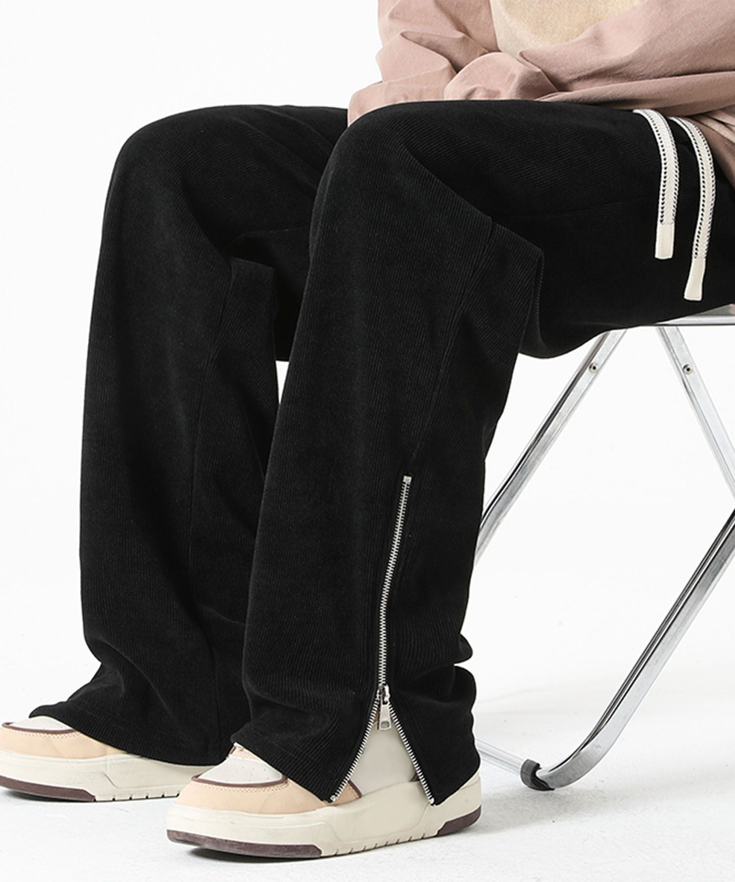 アイモハ aimoha aimoha MEN/裾ファスナー付き コーデュロイライクパンツ/Corduroy-style pants with zippered cuffs (ブラック) ブラック