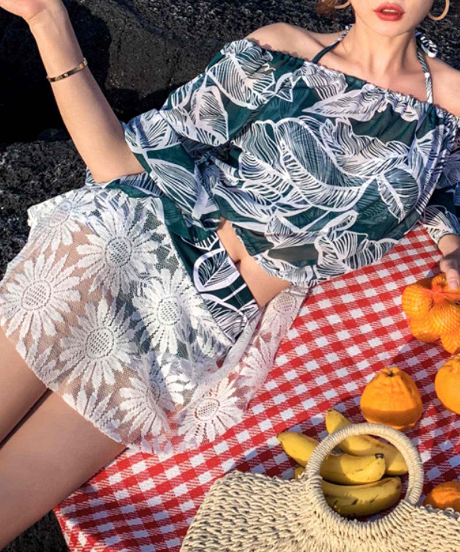 aimoha Cute 3-Piece Swimsuit Set Korean Fashion Swimwear Summer Clothes Autumn Clothes 【Non-Returnable Item】