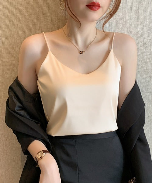 アイモハ aimoha Jasmine Grandiflorum 【Jasmine 】インナーとしても便利!セクシーVネックサテンキャミソール