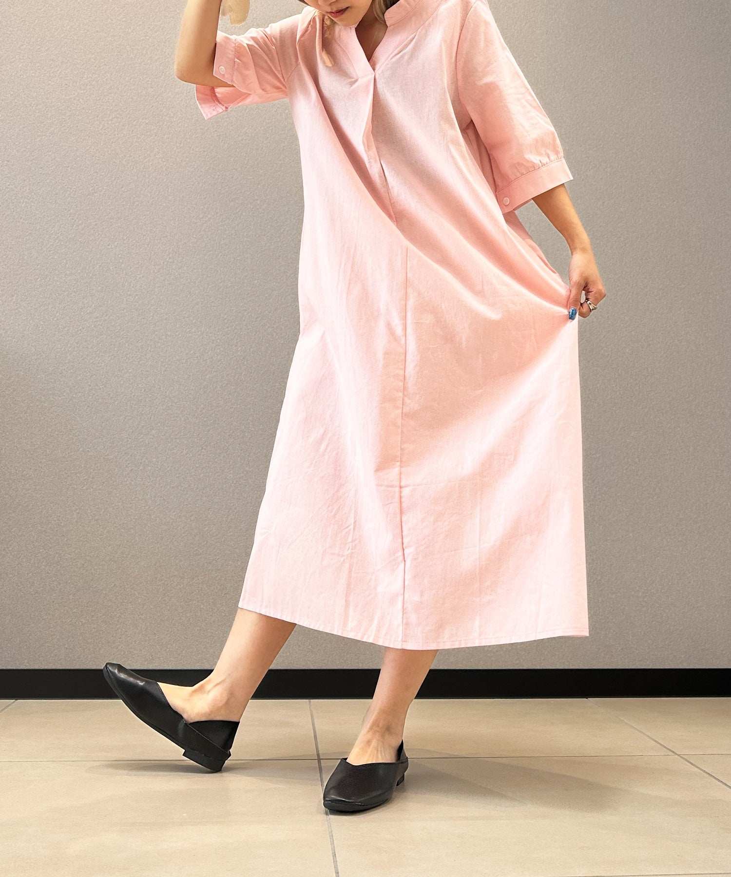 アイモハ aimoha 寬鬆亞麻風連衣裙