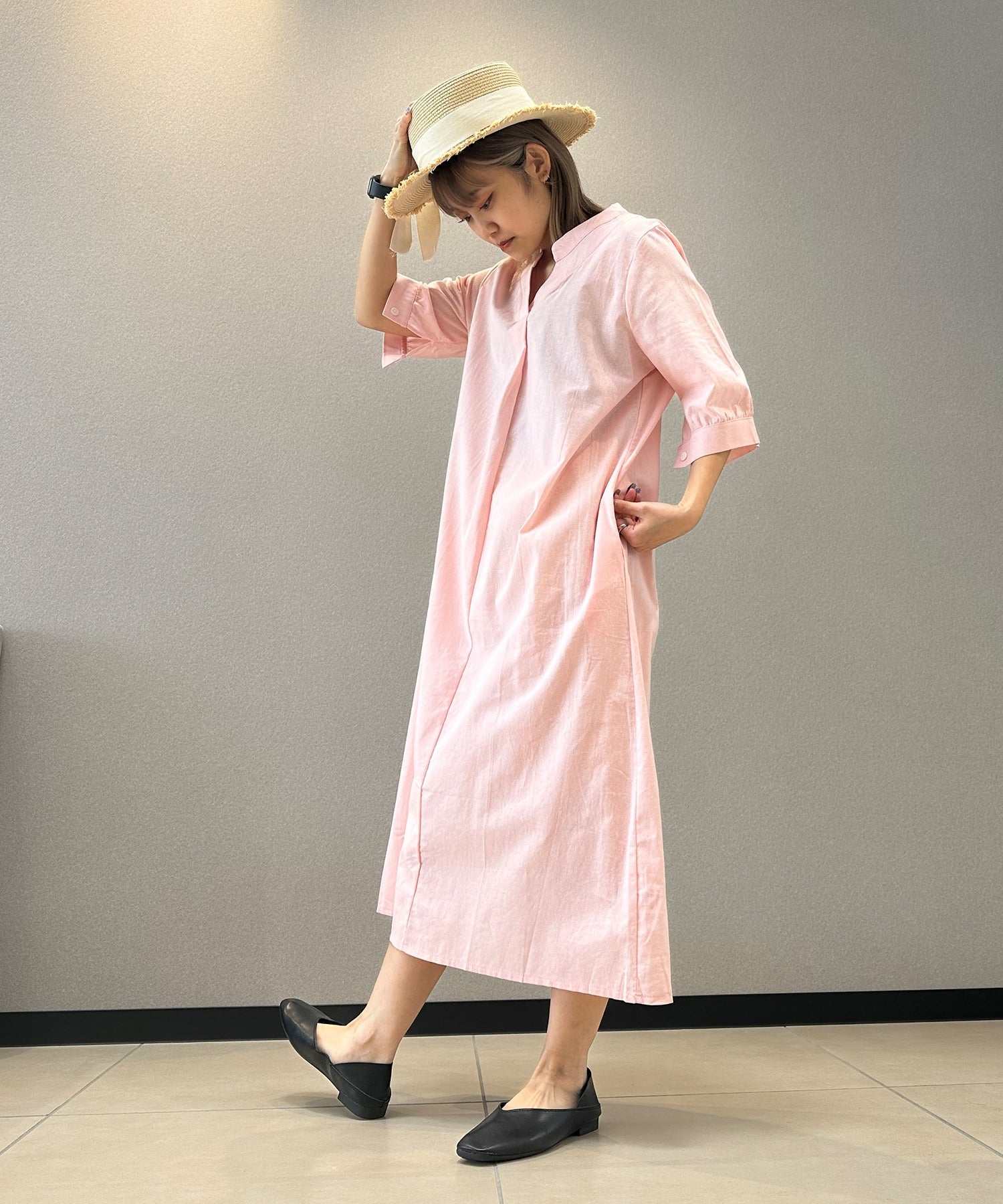 アイモハ aimoha 寬鬆亞麻風連衣裙