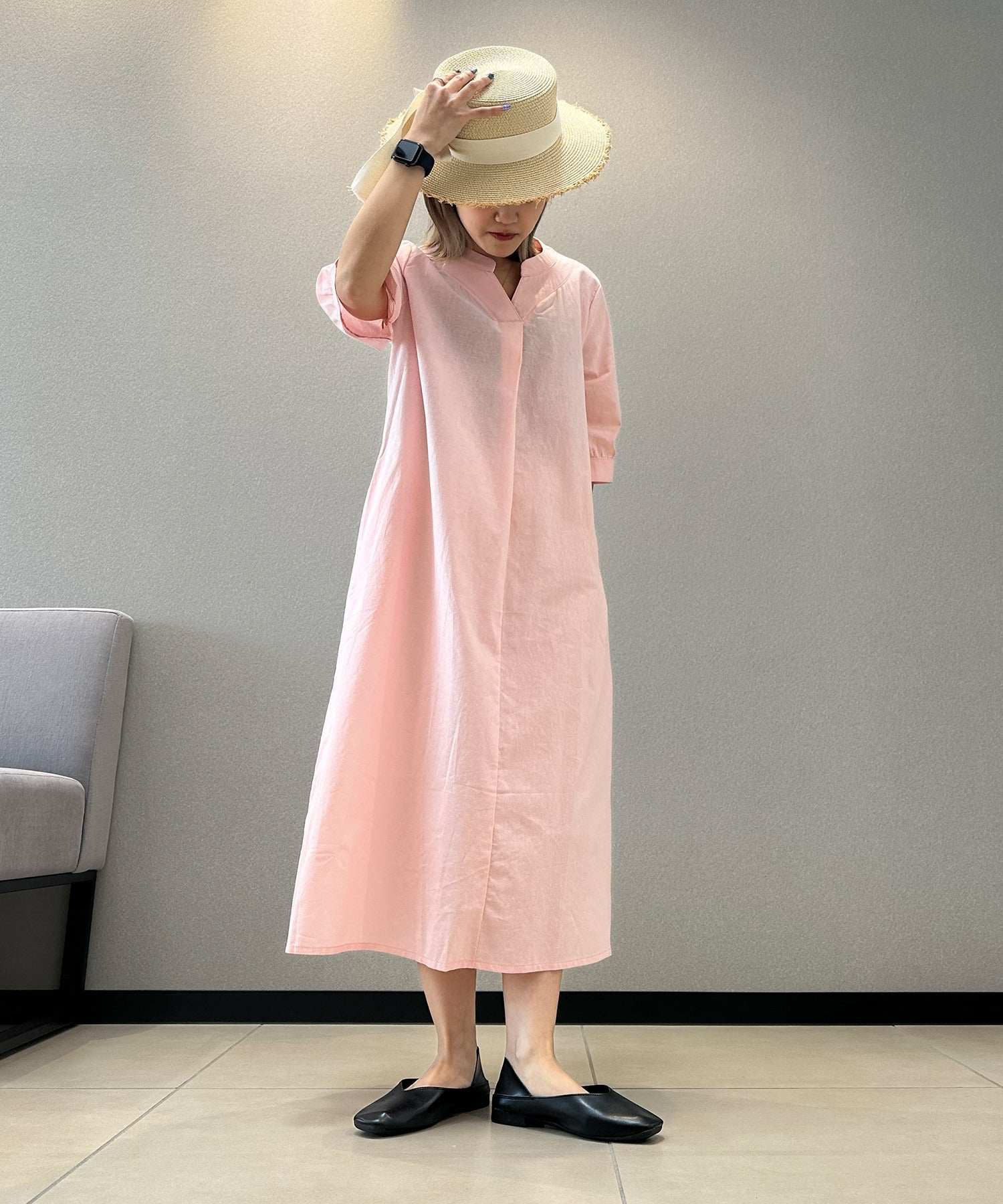 アイモハ aimoha 寬鬆亞麻風連衣裙