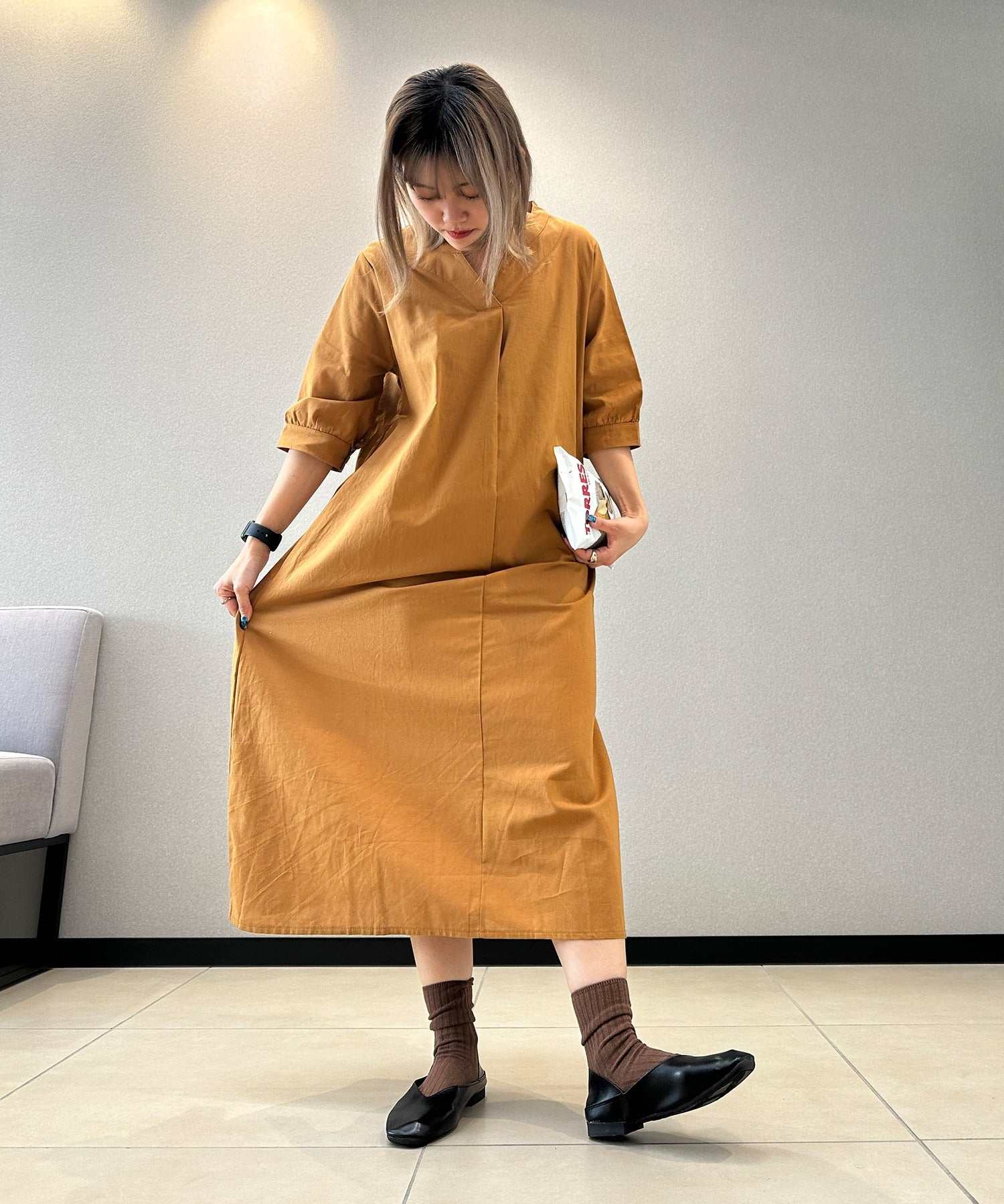 アイモハ aimoha 寬鬆亞麻風連衣裙