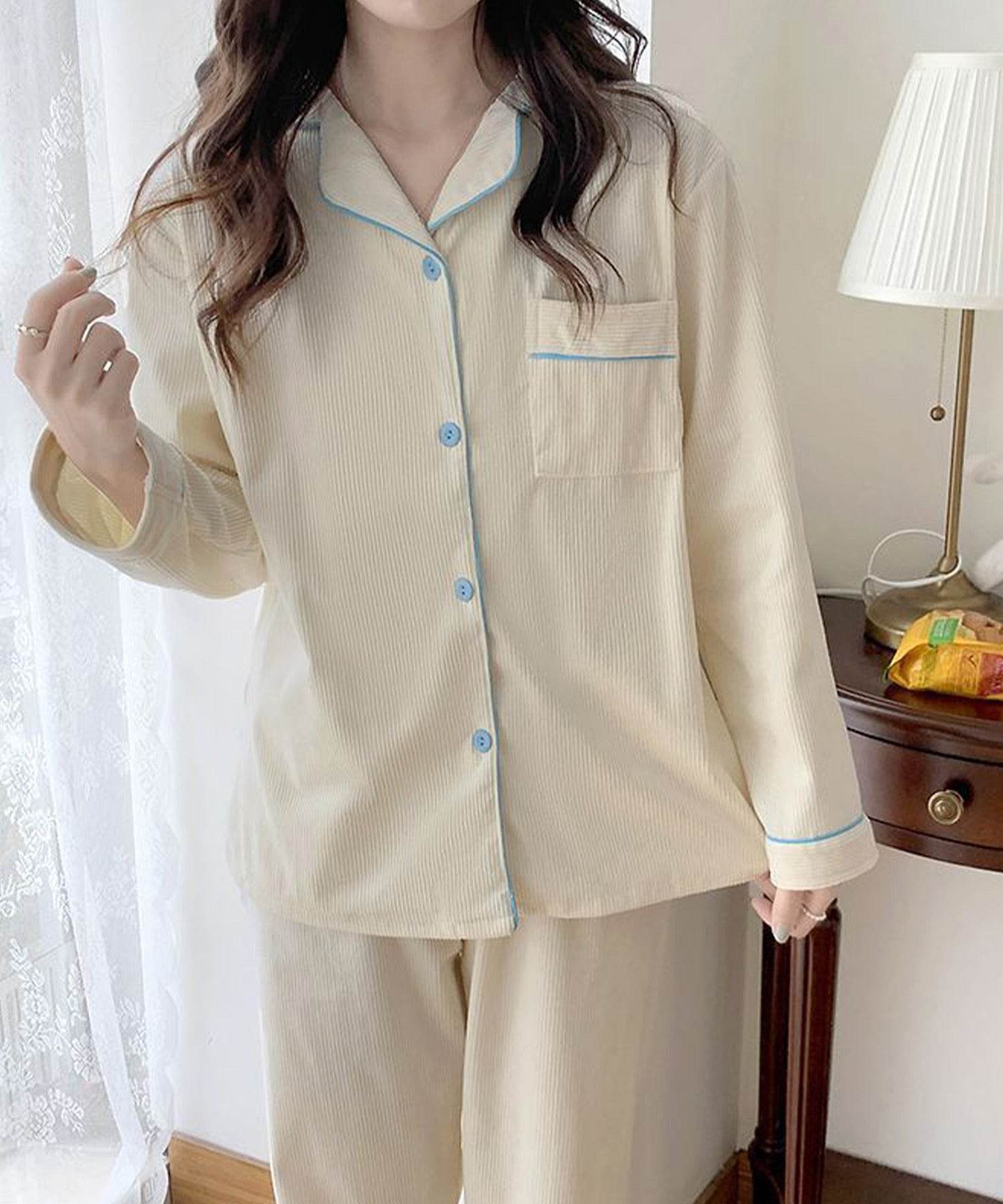 アイモハ aimoha 秋冬2点セット コ一デュロイ長袖シャツ&ロングパンツ ルームウェア