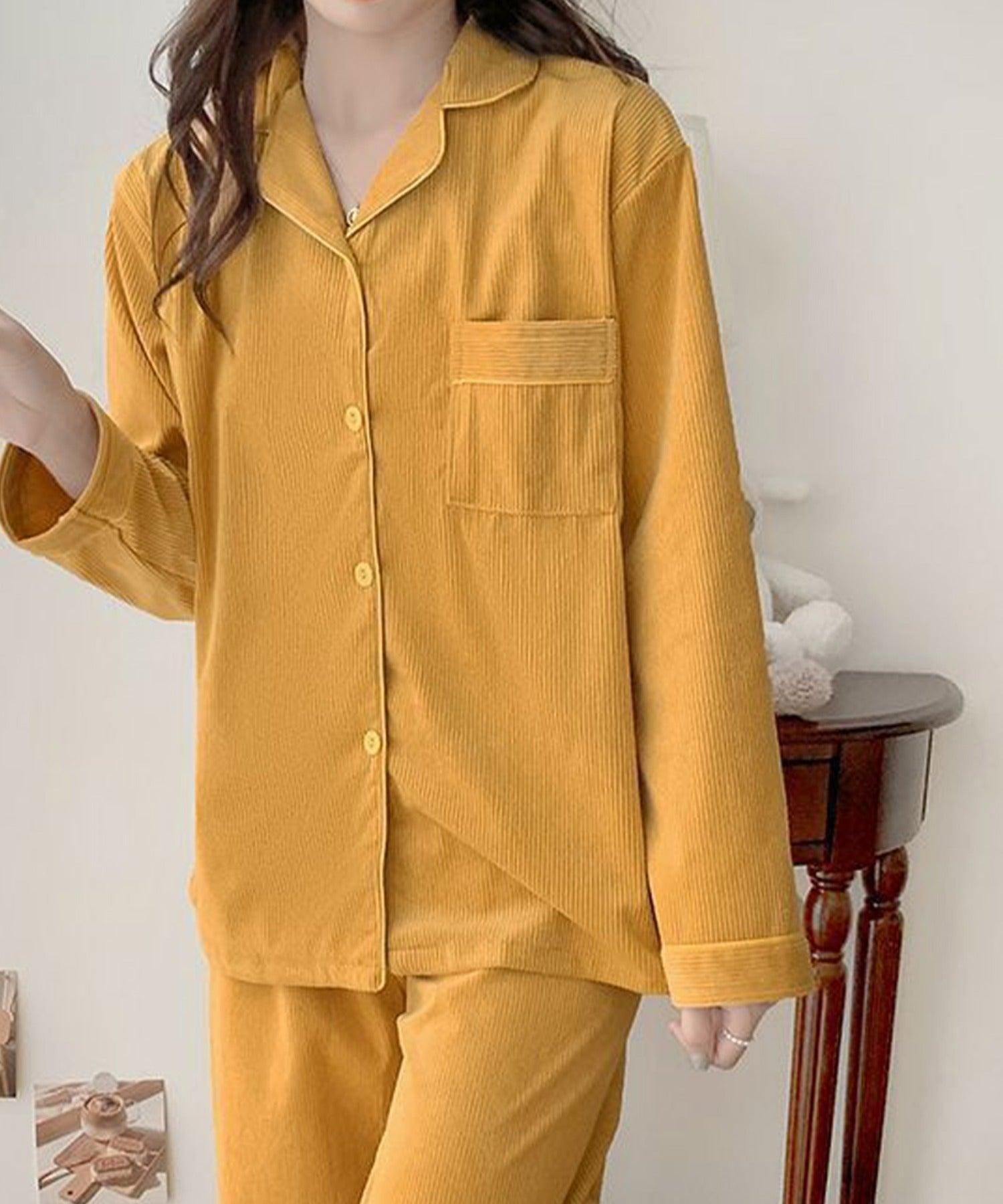 アイモハ aimoha 秋冬2点セット コ一デュロイ長袖シャツ&ロングパンツ ルームウェア