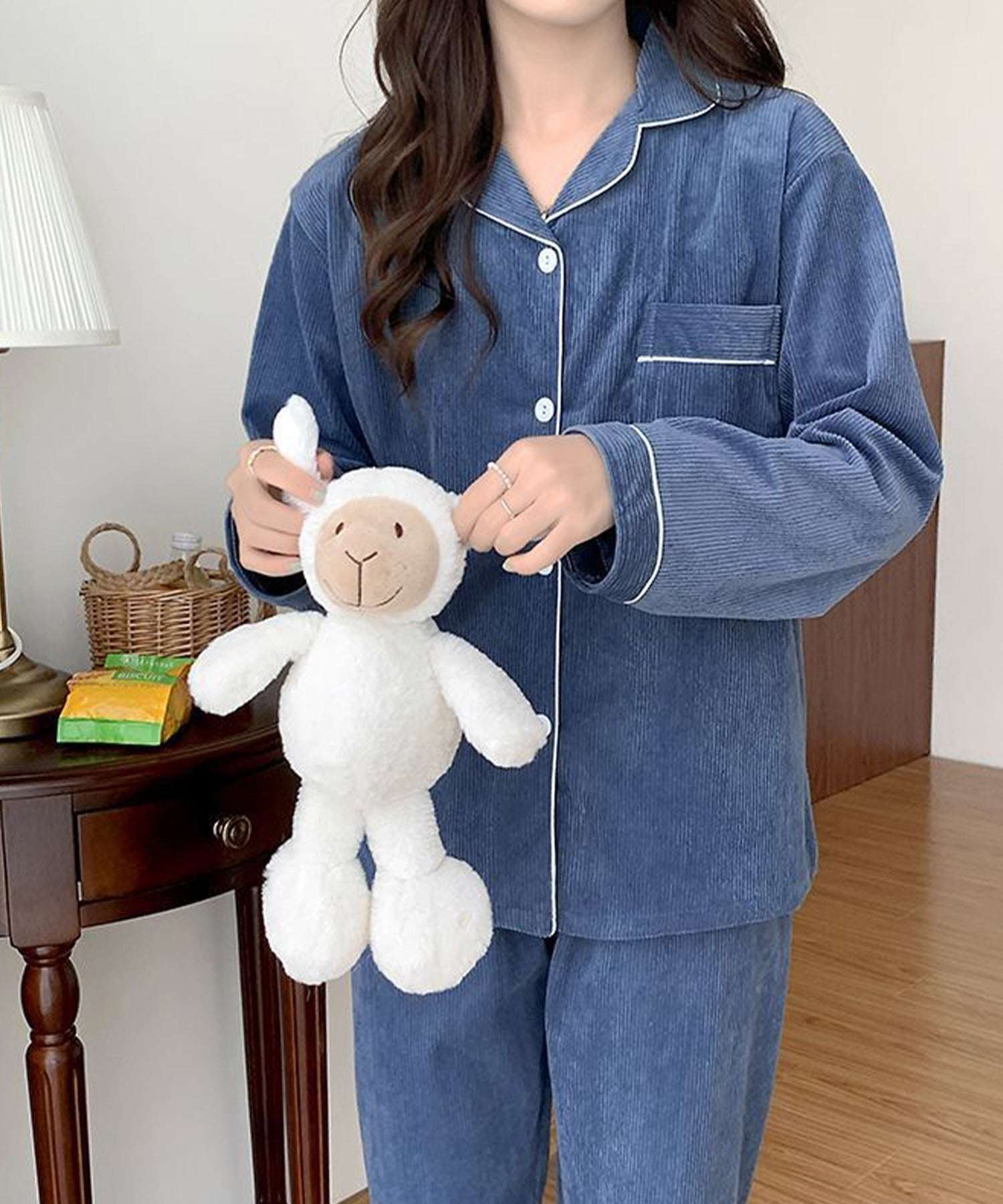 アイモハ aimoha 秋冬2点セット コ一デュロイ長袖シャツ&ロングパンツ ルームウェア