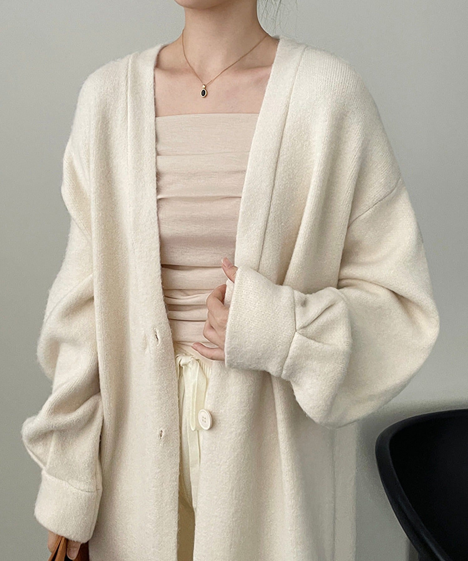 Aimoha 【BANICO】 Autumn/Winter Fleece Long Knit Cardigan