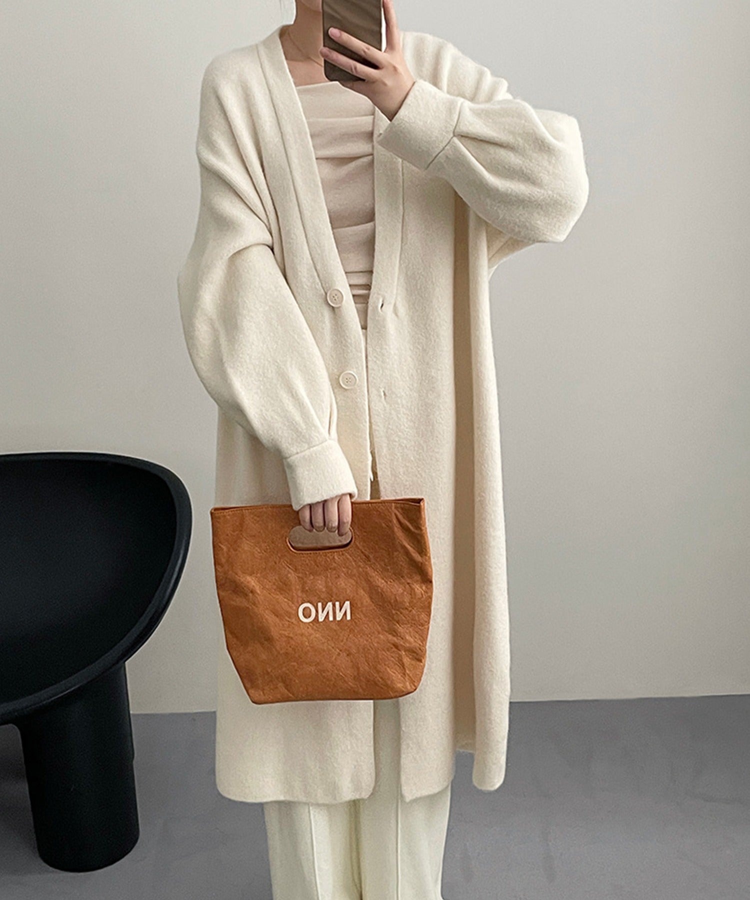 Aimoha 【BANICO】 Autumn/Winter Fleece Long Knit Cardigan