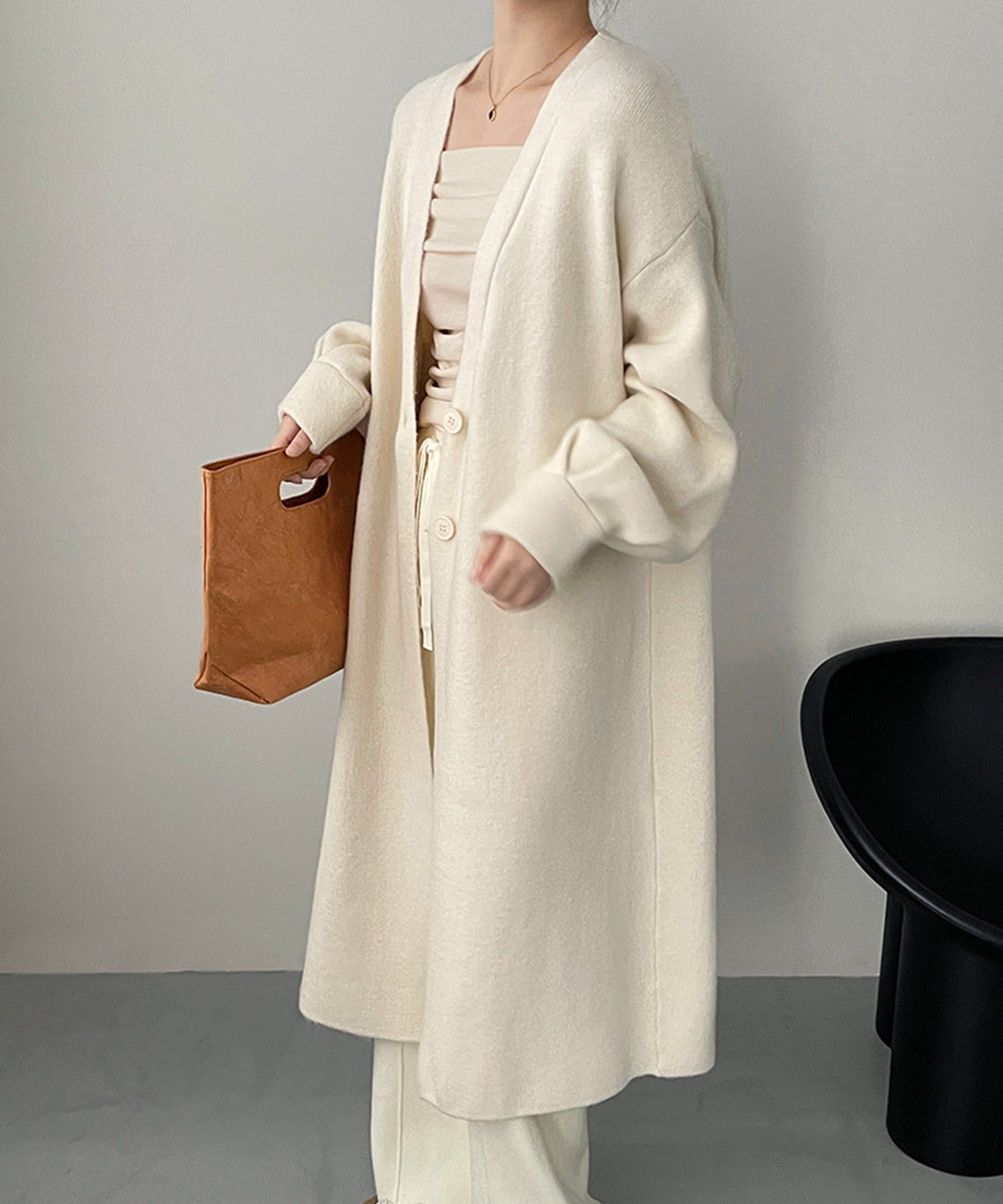 Aimoha 【BANICO】 Autumn/Winter Fleece Long Knit Cardigan