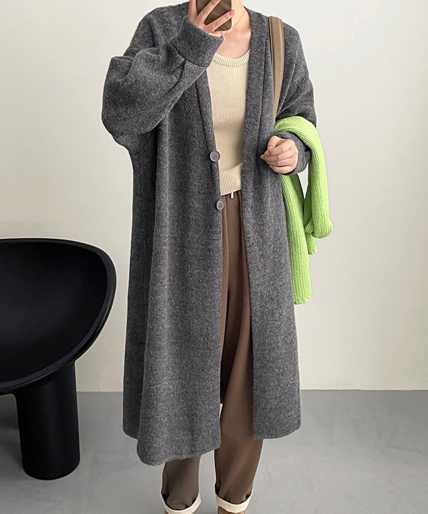 Aimoha 【BANICO】 Autumn/Winter Fleece Long Knit Cardigan