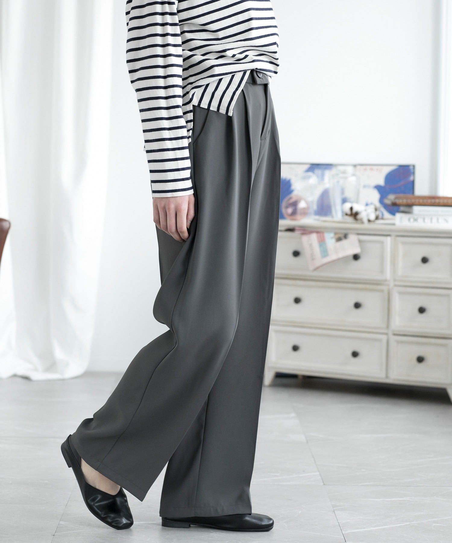 アイモハ aimoha ハイウエストタックワイドパンツ