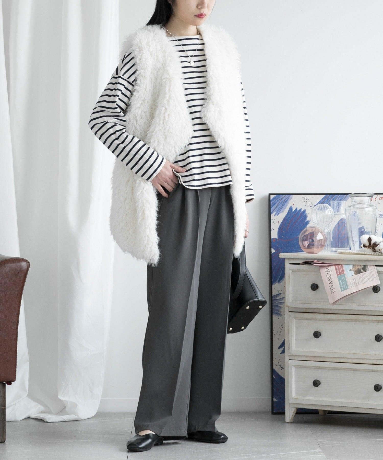 アイモハ aimoha ハイウエストタックワイドパンツ