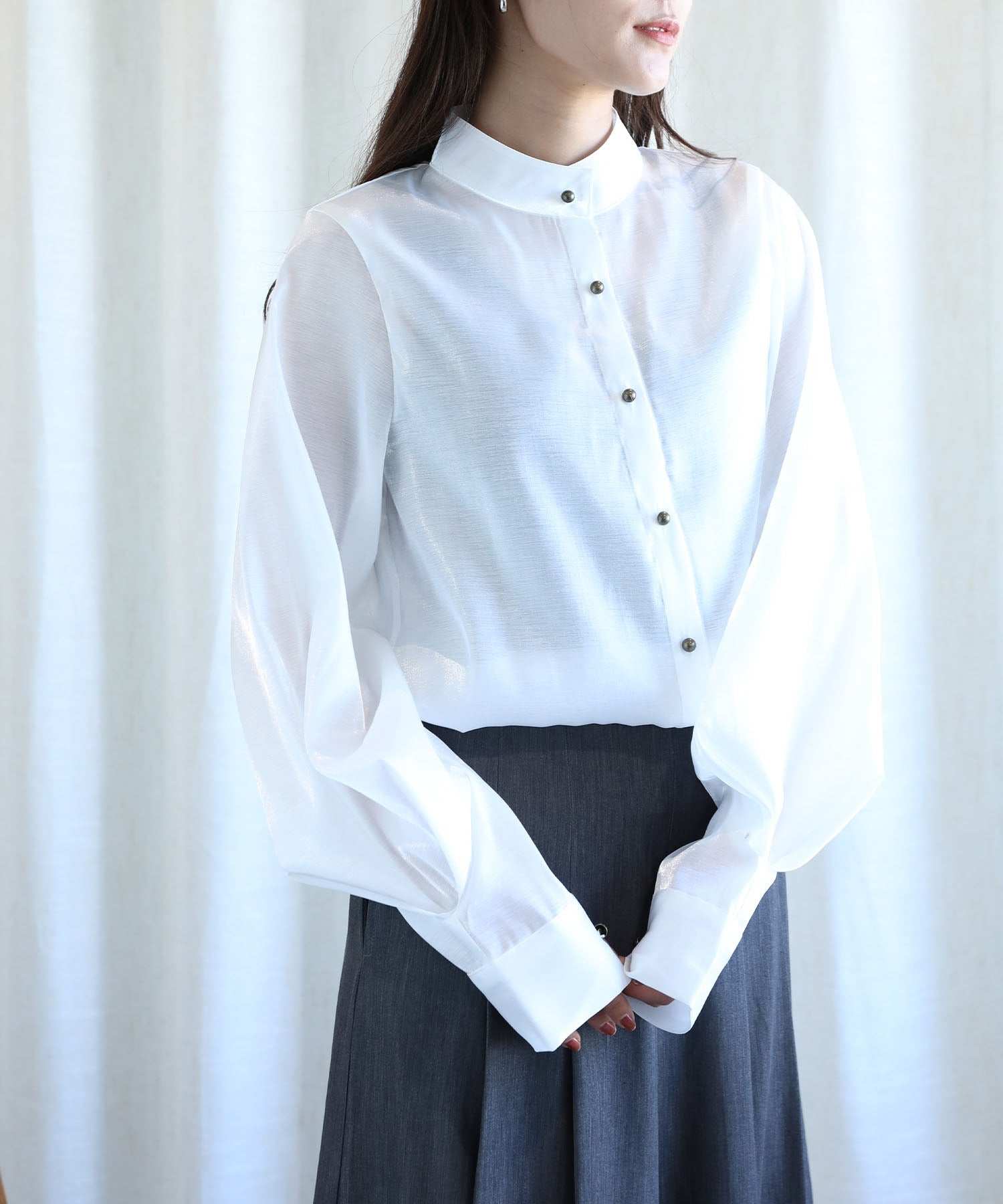 アイモハ aimoha aimoha/オリジナル光沢感バンドカラーブラウス