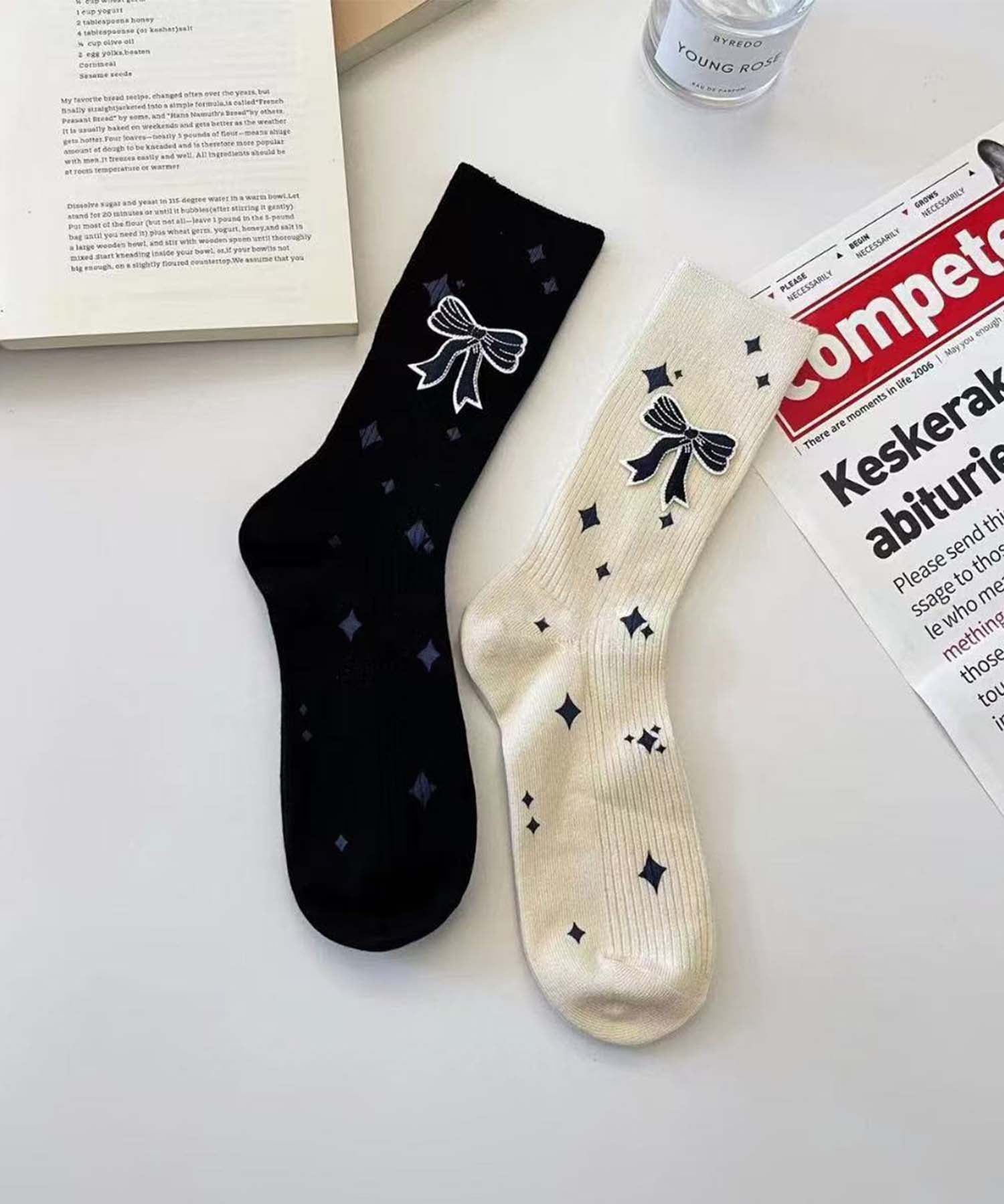 アイモハ aimoha 【MOSOX】リボンモチーフデザインリブクルーソックス (ブラック) ブラック