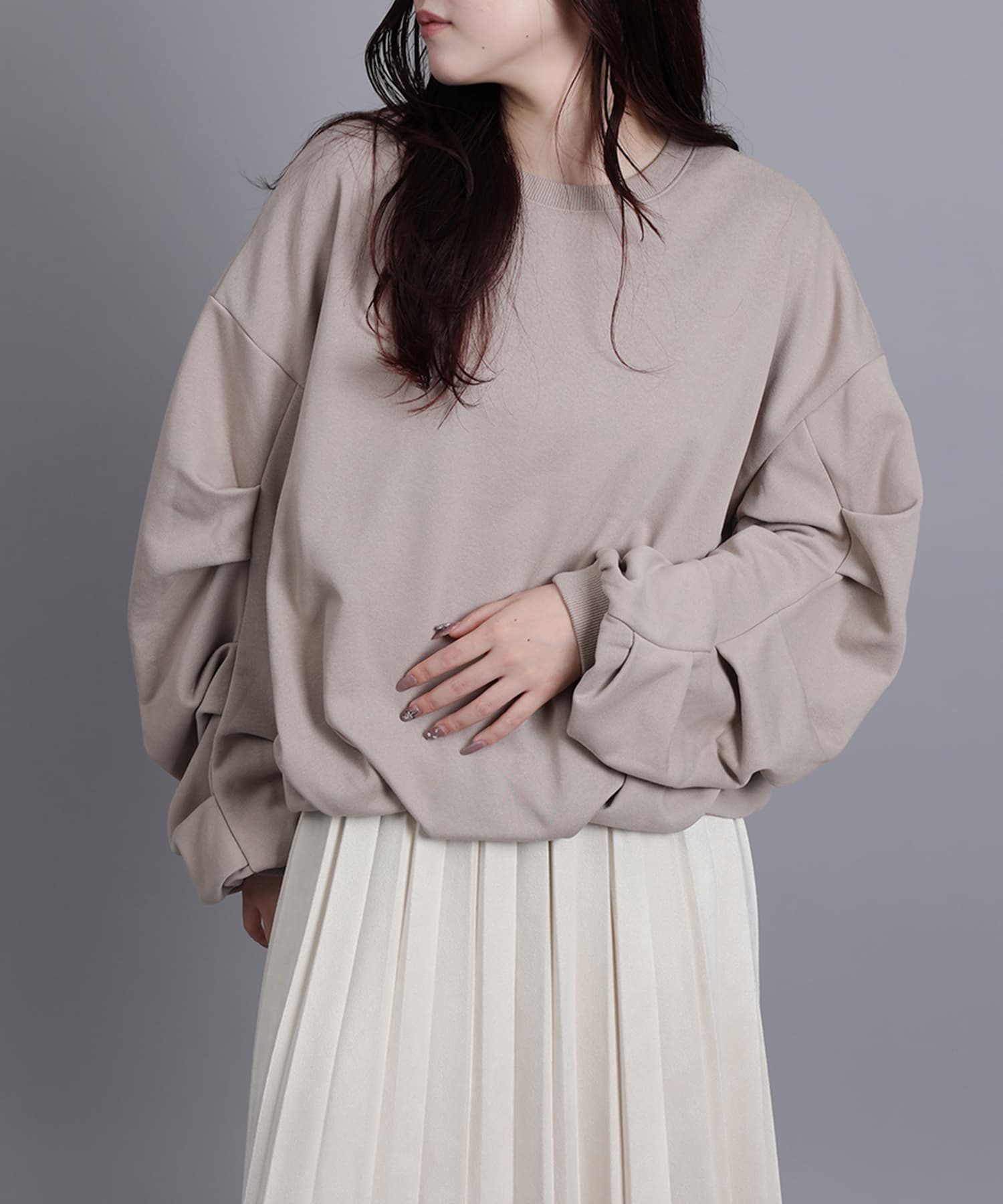 アイモハ aimoha aimoha/裏毛袖タックバルーンプルオーバー (グレージュ) グレージュ