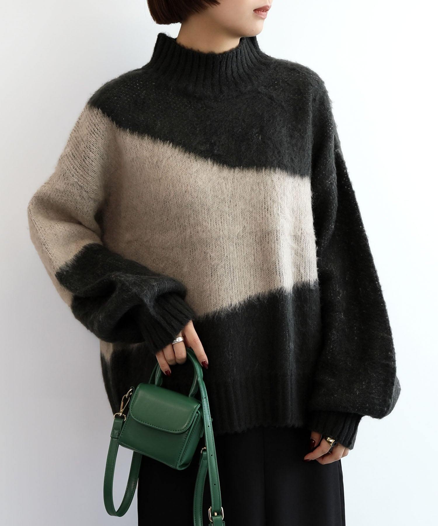 アイモハ aimoha aimoha/配色起毛モックネックニット (ダークグレー) ダークグレー