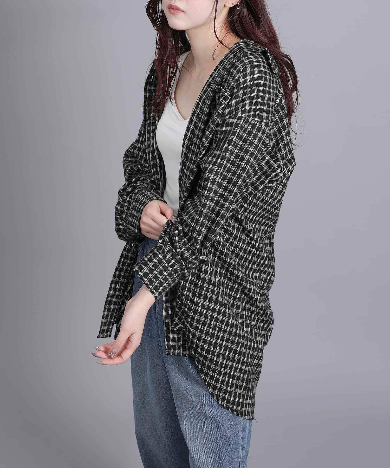 アイモハ aimoha aimoha/チェックオーバーシャツ (ブラック) ブラック