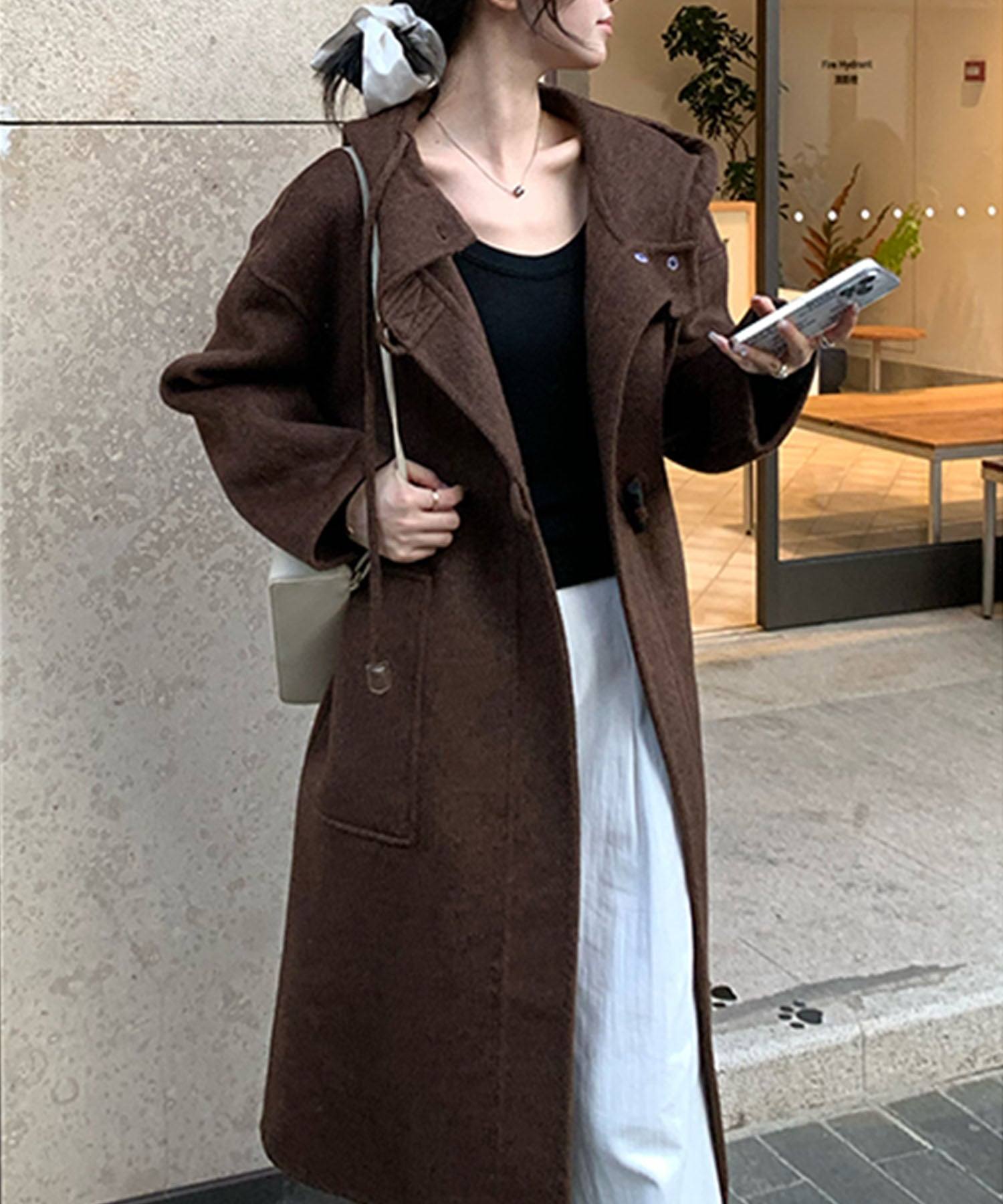 アイモハ aimoha aimoha -select-/トグルボタンナチュラルウールロングコート (コーヒー) コーヒー