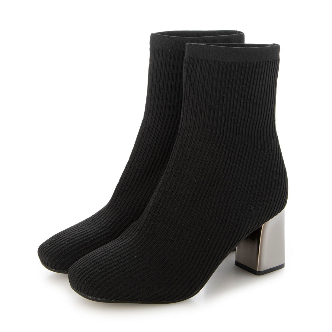 エーケーアール AKR ニット素材メッキヒールショートブーツ,ブラック
