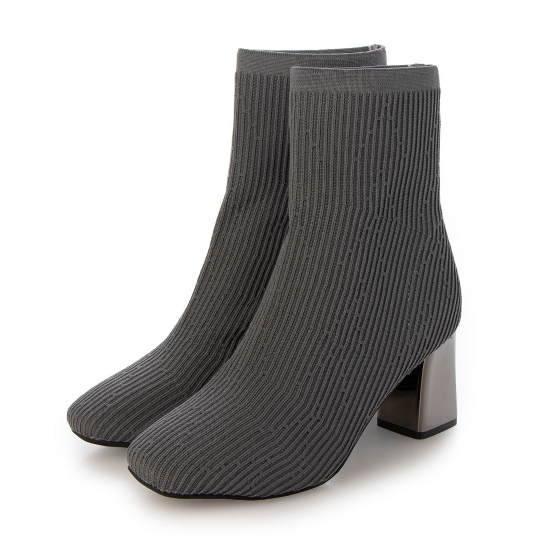 エーケーアール AKR ニット素材メッキヒールショートブーツ,グレー