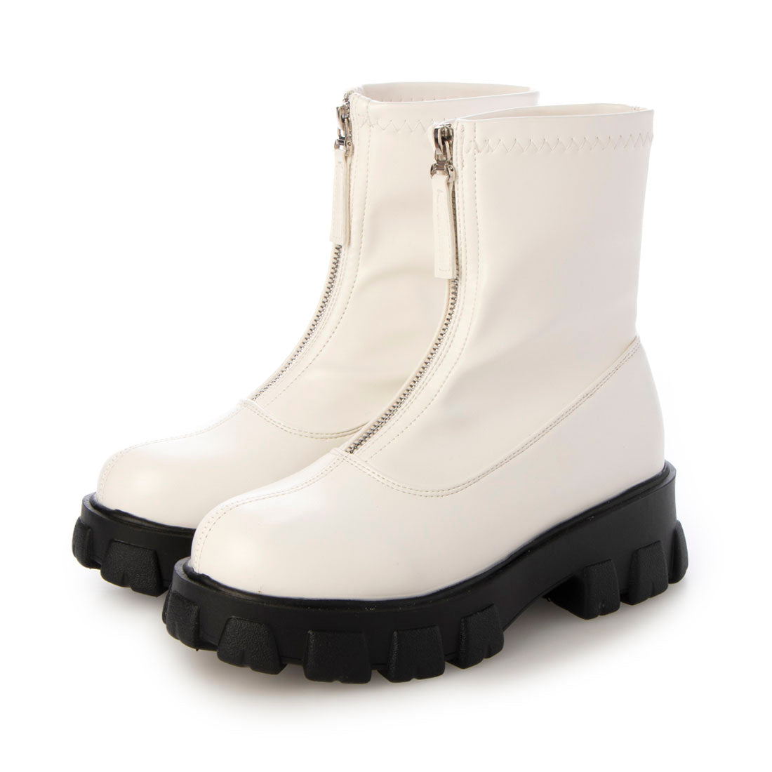 エーケーアール AKR 厚底フロントジッパー付きショートブーツ,ホワイト
