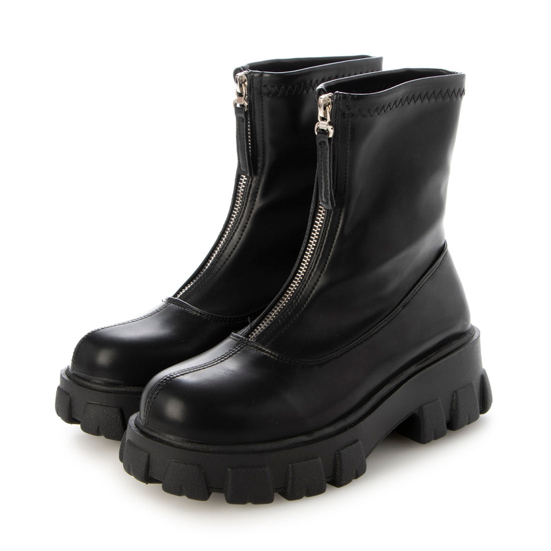 エーケーアール AKR 厚底フロントジッパー付きショートブーツ,ブラック