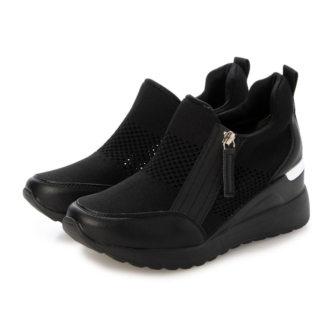 エーケーアール AKR 軽量サイドジッパーメッシュスニーカー (ブラック) ブラック