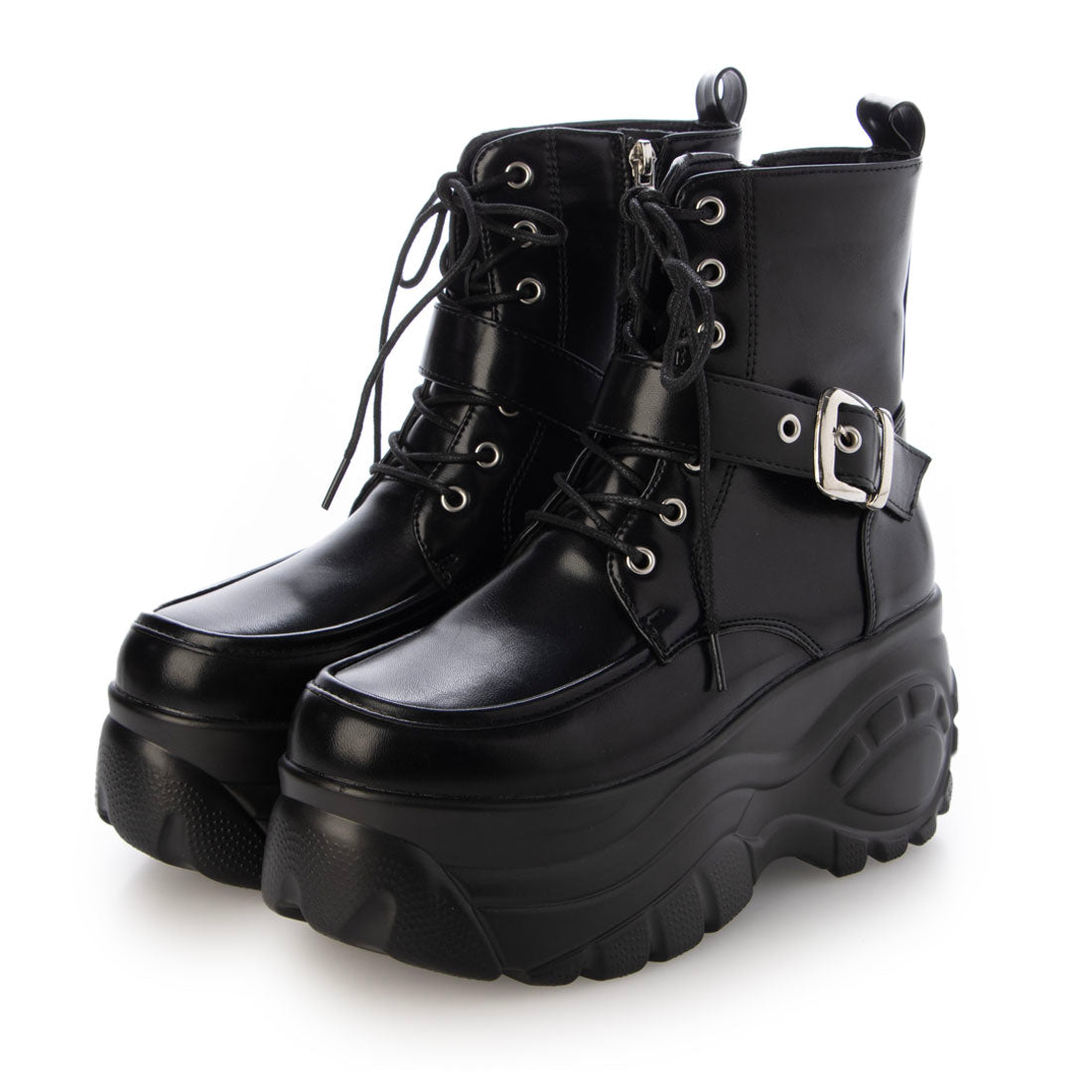 エーケーアール AKR 厚底レースアップショートブーツ (ブラック) ブラック