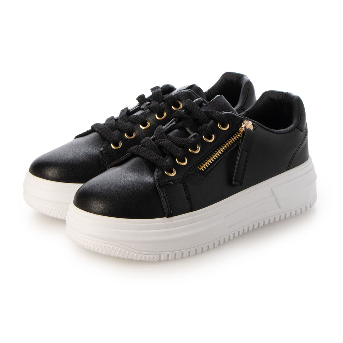 エーケーアール AKR 厚底飾りファスナー付きスニーカー,ブラック