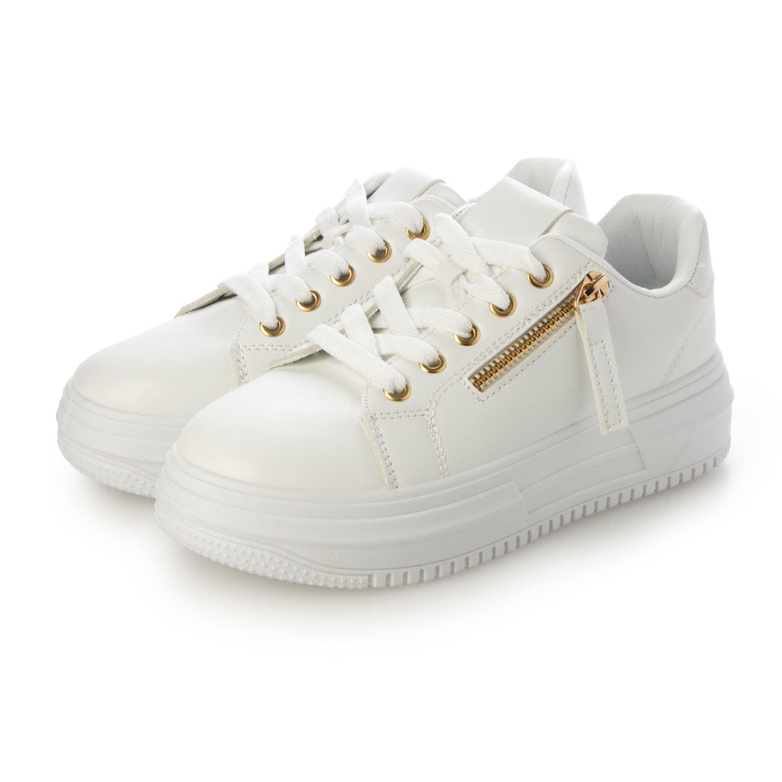 エーケーアール AKR 厚底飾りファスナー付きスニーカー,ホワイト