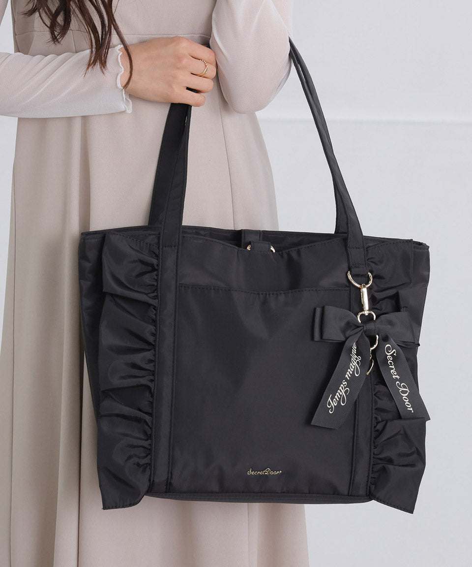 アルトローズ ALTROSE トートバッグ トート 大きめ 大きい 大容量 a4 A4 手提げ お稽古バッグ 仕切り キャリーオン 通学 フリル リボン りぼん ローズヒップ (ブラック) ブラック