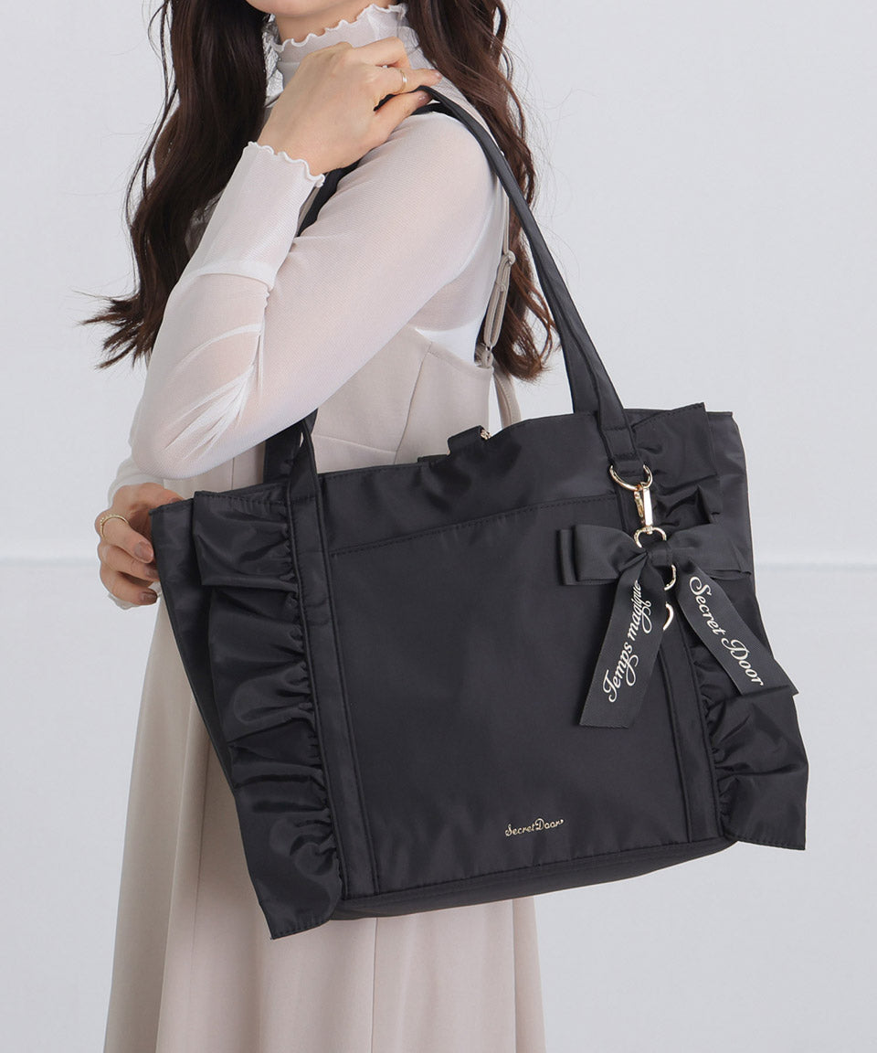 アルトローズ ALTROSE トートバッグ トート 大きめ 大きい 大容量 a4 A4 手提げ お稽古バッグ 仕切り キャリーオン 通学 フリル リボン りぼん ローズヒップ (ブラック) ブラック