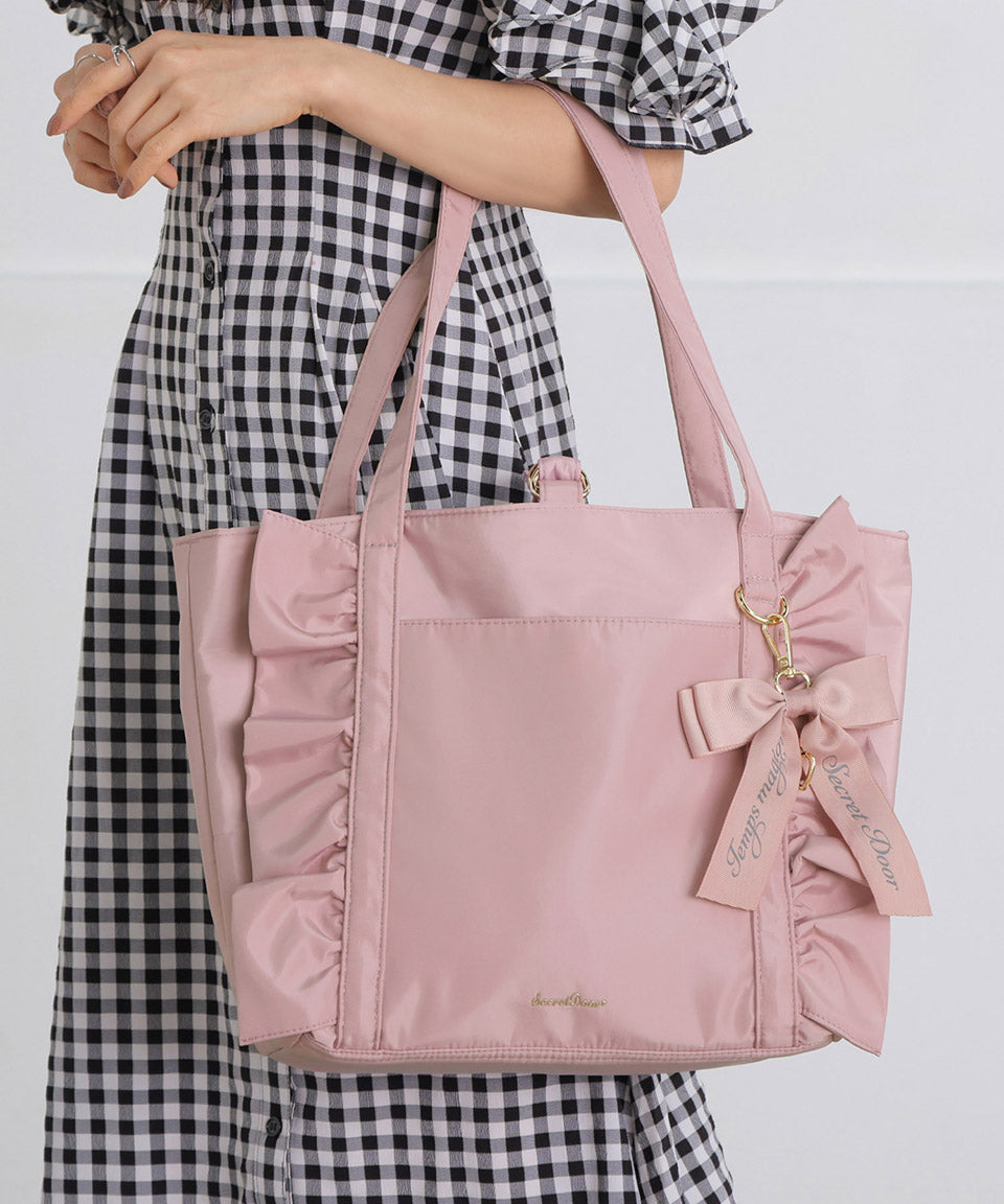 アルトローズ ALTROSE トートバッグ トート 大きめ 大きい 大容量 a4 A4 手提げ お稽古バッグ 仕切り キャリーオン 通学 フリル リボン りぼん ローズヒップ (ブラック) ブラック