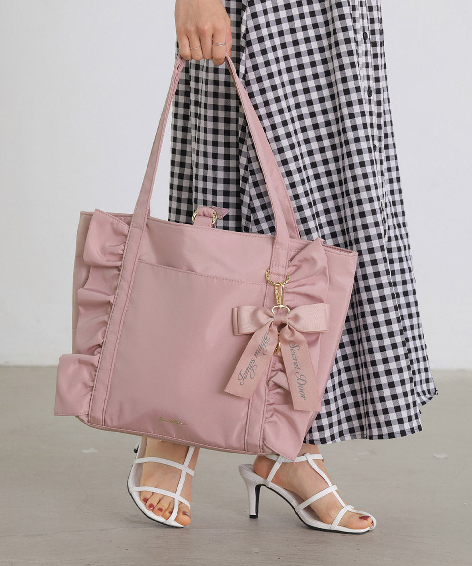 アルトローズ ALTROSE トートバッグ トート 大きめ 大きい 大容量 a4 A4 手提げ お稽古バッグ 仕切り キャリーオン 通学 フリル リボン りぼん ローズヒップ (ブラック) ブラック