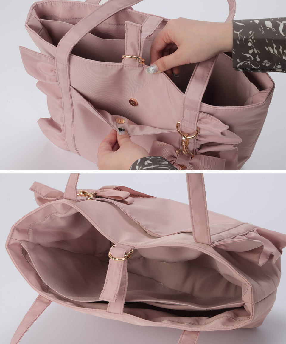 アルトローズ ALTROSE トートバッグ トート 大きめ 大きい 大容量 a4 A4 手提げ お稽古バッグ 仕切り キャリーオン 通学 フリル リボン りぼん ローズヒップ (ブラック) ブラック