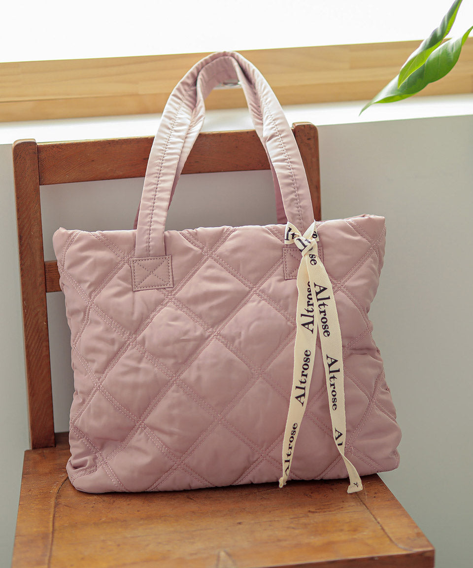 アルトローズ ALTROSE トートバッグ トート キルティング ロゴ リボン ロゴリボン A4 通勤 通学 ファスナー付き ポケット付き ナイロン,ピンク