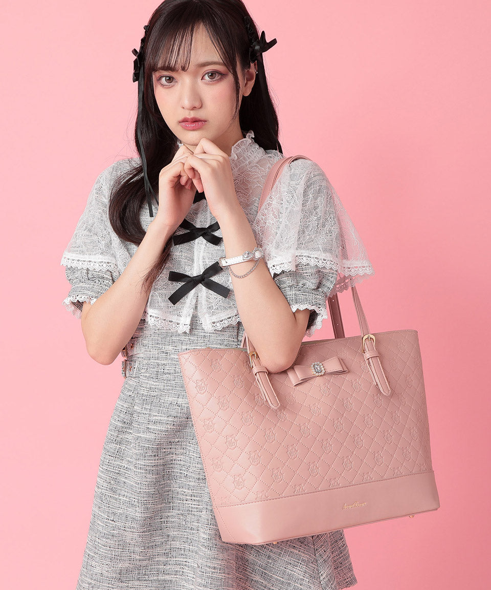 Altrose ALTROSE Tote Bag Large Size Big Capacity A4 Handheld Shoulder Carry 3 Layers Practice Bag Embossed Bijou Ribbon Mass Production Potage