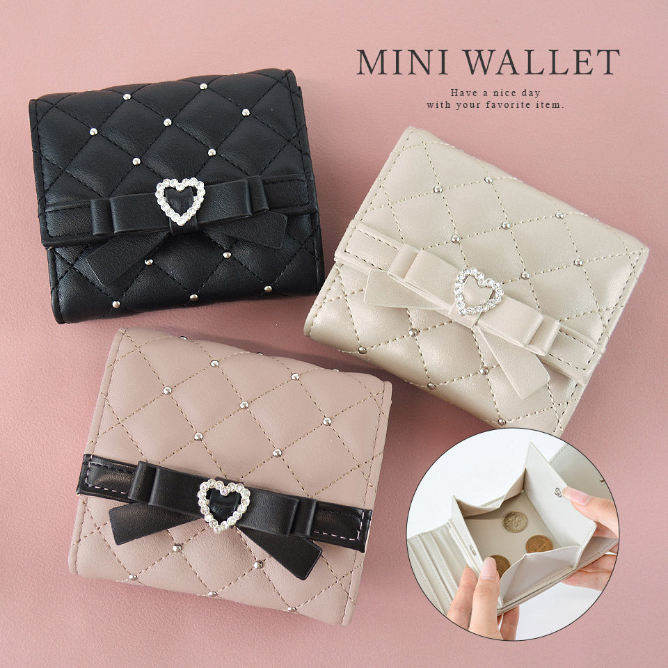 アルトローズ ALTROSE ボックスコイン 3ツ折財布 ミニ財布 キルティング リボン スタッズ プルーン