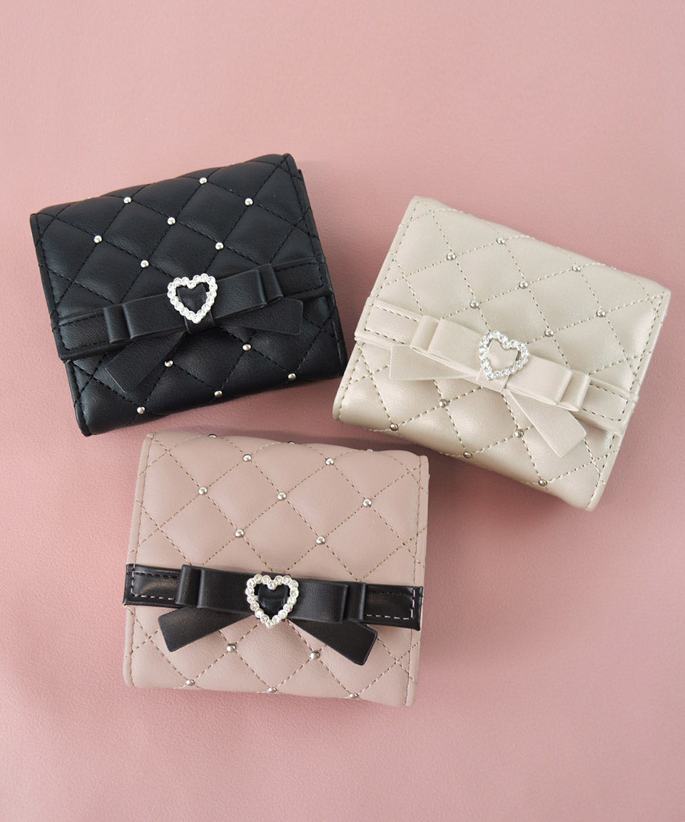 アルトローズ ALTROSE ボックスコイン 3ツ折財布 ミニ財布 キルティング リボン スタッズ プルーン