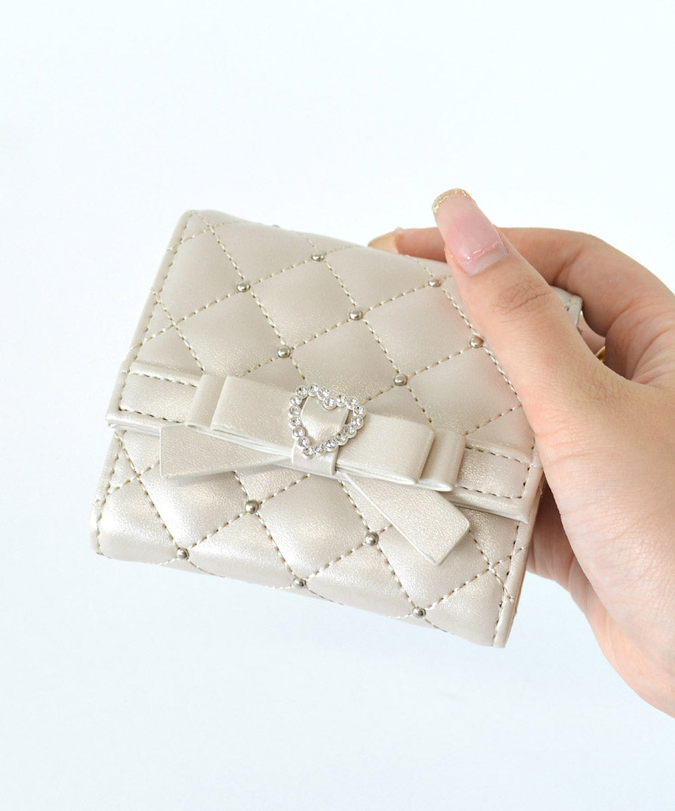 アルトローズ ALTROSE ボックスコイン 3ツ折財布 ミニ財布 キルティング リボン スタッズ プルーン