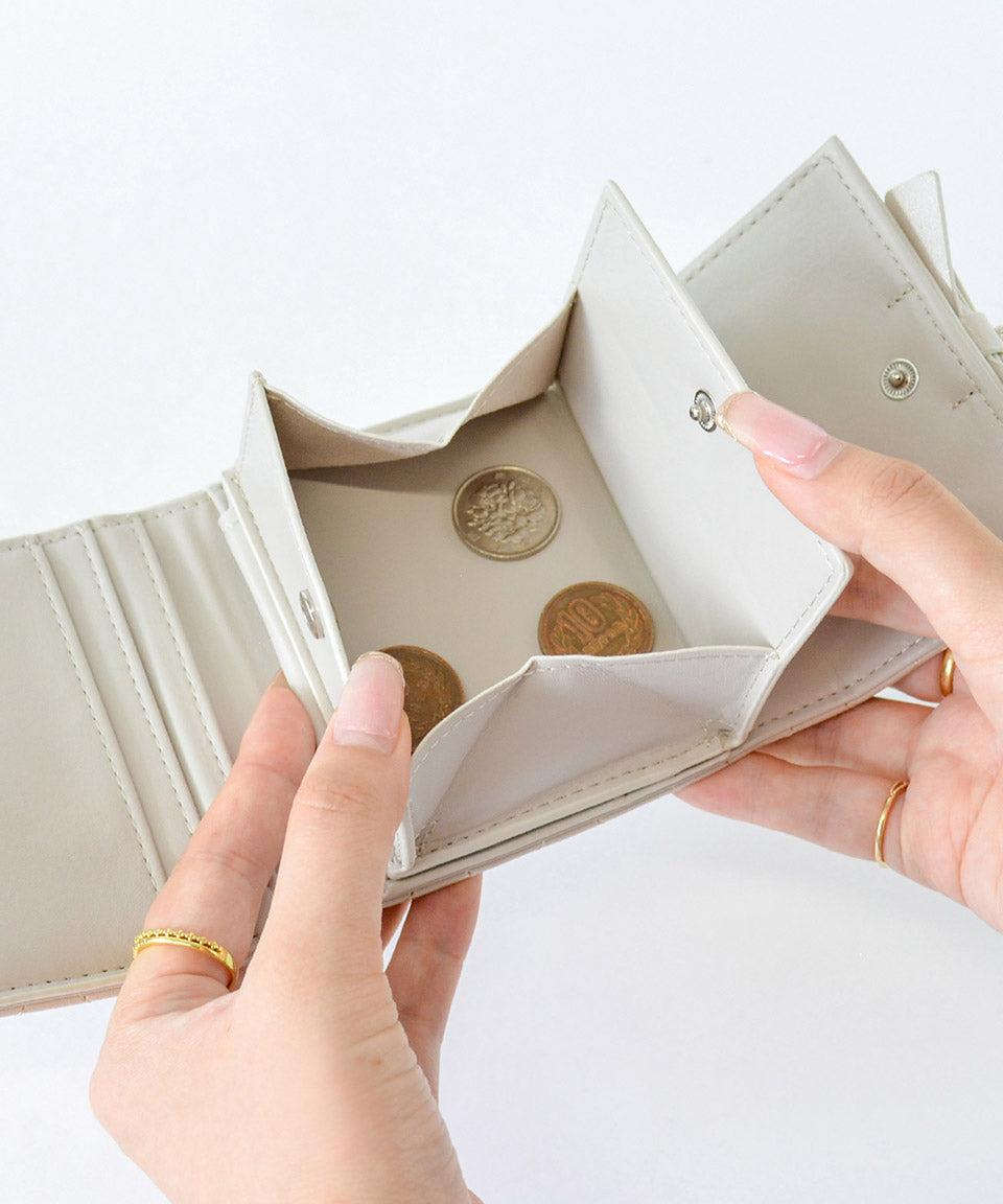 アルトローズ ALTROSE ボックスコイン 3ツ折財布 ミニ財布 キルティング リボン スタッズ プルーン