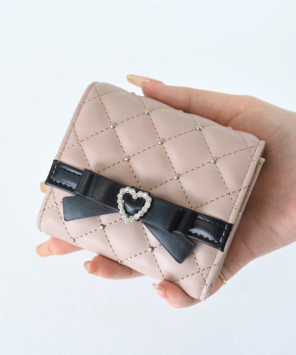 アルトローズ ALTROSE ボックスコイン 3ツ折財布 ミニ財布 キルティング リボン スタッズ プルーン