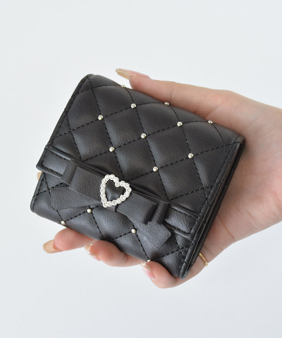 アルトローズ ALTROSE ボックスコイン 3ツ折財布 ミニ財布 キルティング リボン スタッズ プルーン