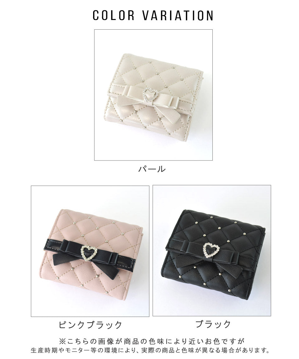 アルトローズ ALTROSE ボックスコイン 3ツ折財布 ミニ財布 キルティング リボン スタッズ プルーン